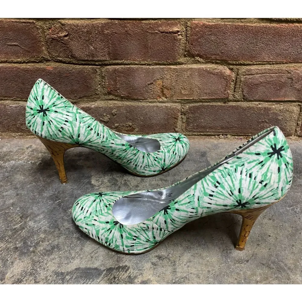 Jessica Simpson JP Oscar Green Multi Fabric Cork Heel Pump Size 9